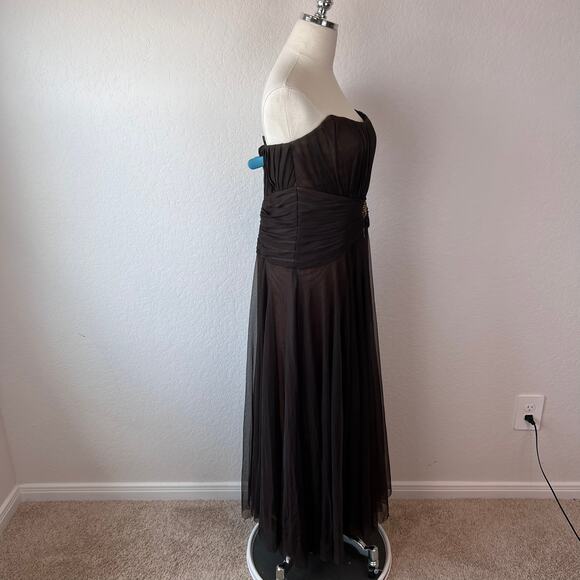 Badgley Mischka Strapless Cocktail Dress Evening Gown Chocolate Brown Tulle - Picture 14 of 15